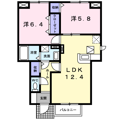 Planta 2LDK de サバ－バンハウスⅠ