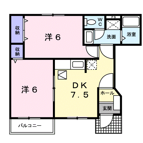 Planta 2DK de ホワイトルームカワイⅠ
