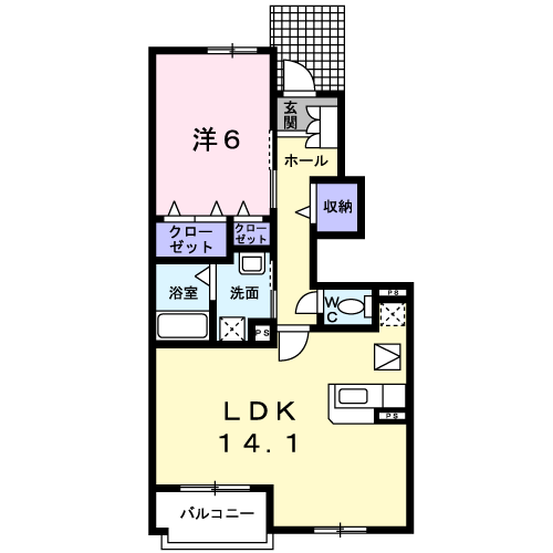 Planta 1LDK de 飛鶴Ａ