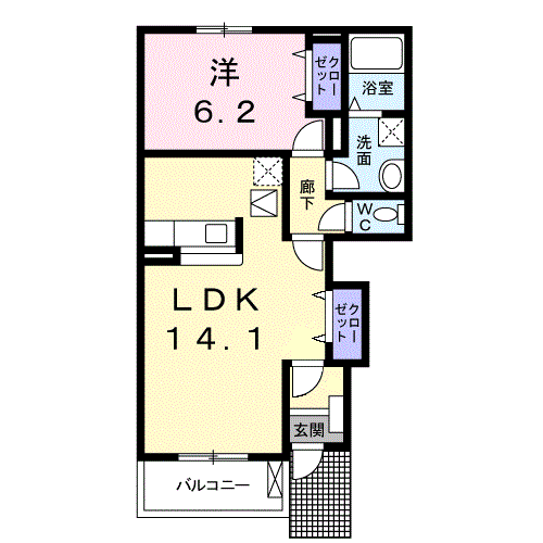 Planta 1LDK de 飛鶴Ｂ