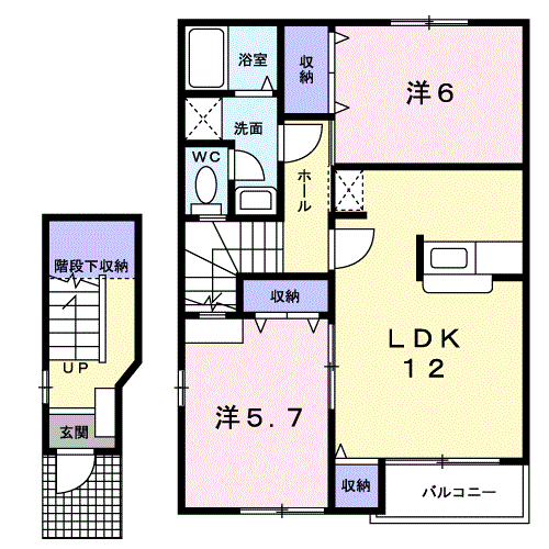 Planta 2LDK de ラポール外堀Ｃ