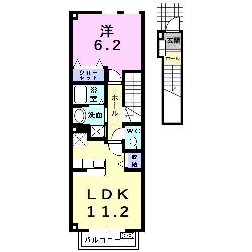 Planta 1LDK de ノ－ブルハウス