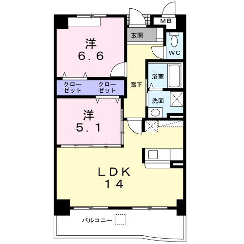 Planta 2LDK de メゾン・ド・ソレイユ