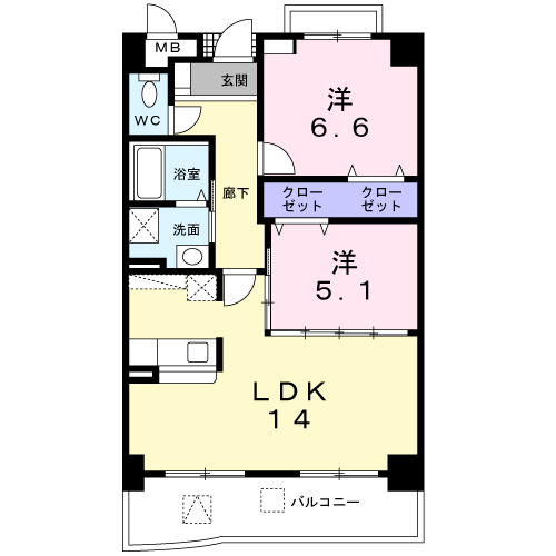 Planta 2LDK de メゾン・ド・ソレイユ