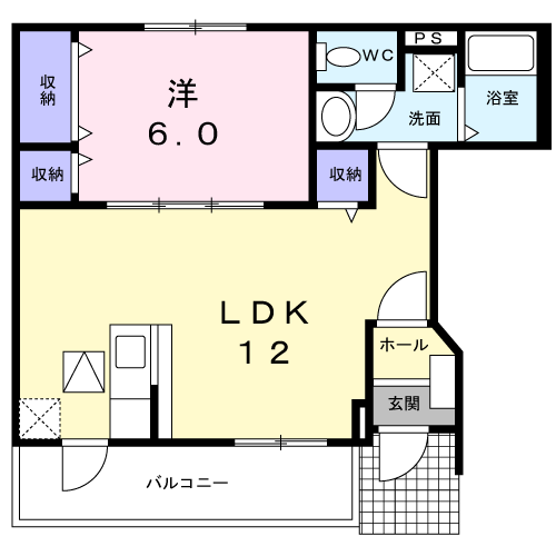 Planta 1LDK de マリオン・スター　牛川通
