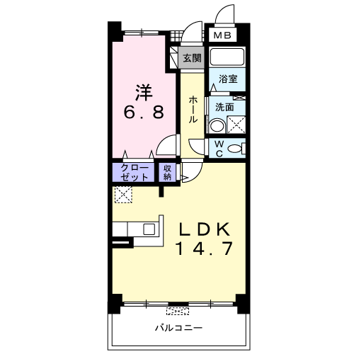 Planta 1LDK de ザ・ウィング　Ｓ