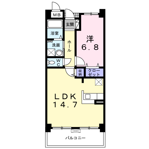 Planta 1LDK de ザ・ウィング　Ｓ