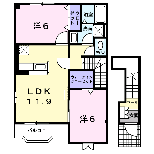 Planta 2LDK de モデストハピネス