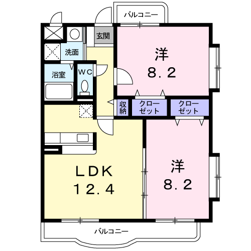 Planta 2LDK de オ－バ－ルックヒル　グレイス