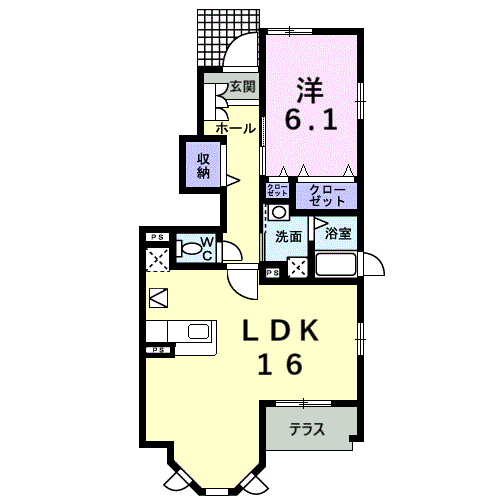 Planta 1LDK de ソレイユ　ルヴァン