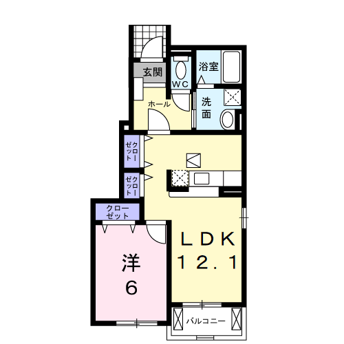 Planta 1LDK de プレシアスフィールドＡ