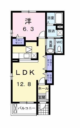 Planta 1LDK de ルナ　エ　ステラＢ