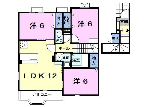 Planta 3LDK de フレッシュリー都川Ｂ