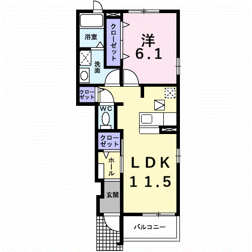 Planta 1LDK de プチプランシュＡ