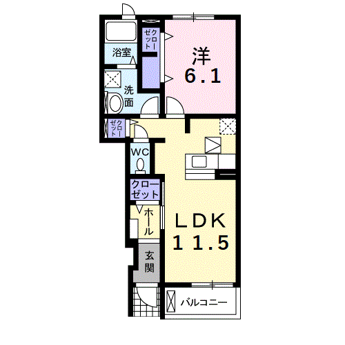 Planta 1LDK de プラザ・フェリスＡ