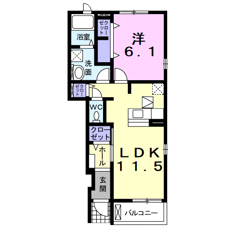 Planta 1LDK de プラザ・フェリスA