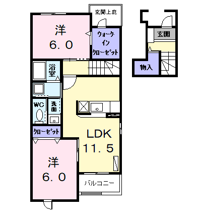 Planta 2LDK de アンジュ・パティオⅢ