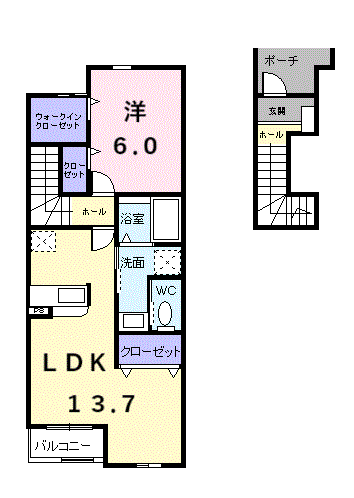Planta 1LDK de ソレイユ　２３
