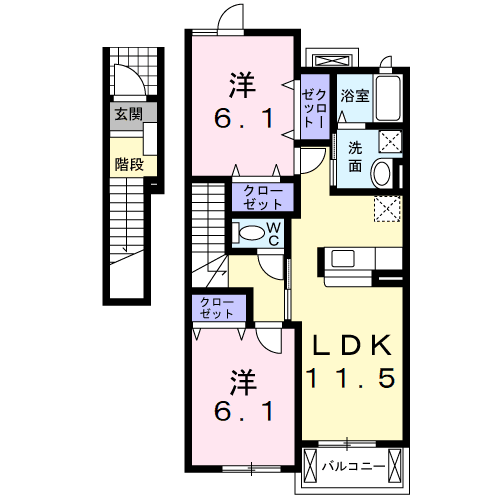 Planta 2LDK de フレスクーラＡ