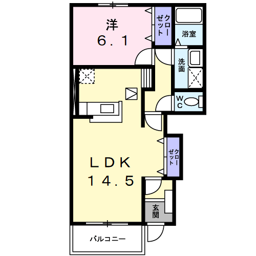 Planta 1LDK de フレスクーラＥ