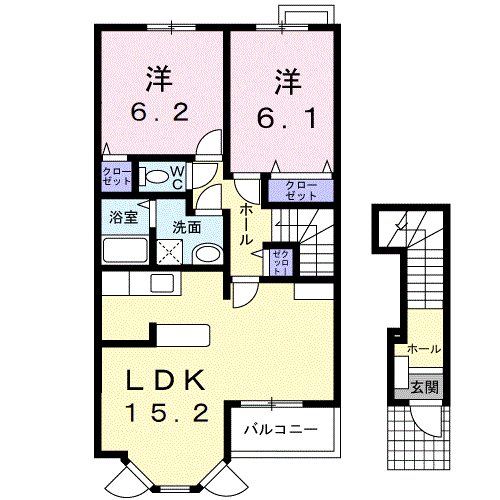 Planta 2LDK de フレスクーラＥ