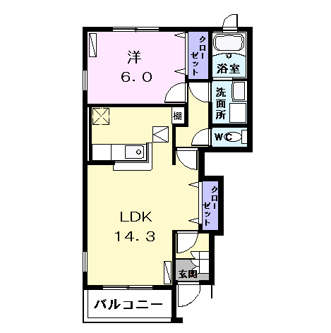 Planta 1LDK de カルムメゾン
