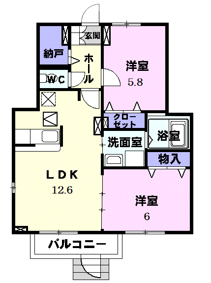 Planta 2LDK de グラン フルール