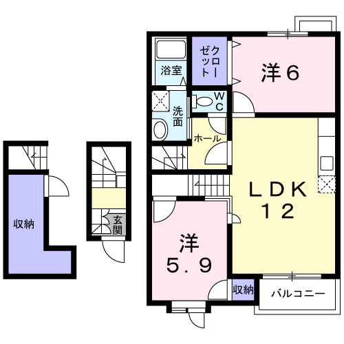 Planta 2LDK de ミニヨン　フィオーレＢ