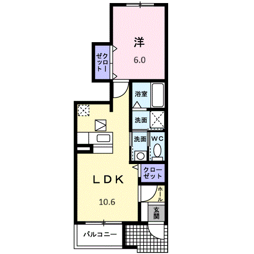 Planta 1LDK de フォーリスト　ヒルズ　Ｂ
