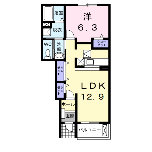 Planta 1LDK de ベル　ソレイユＢ