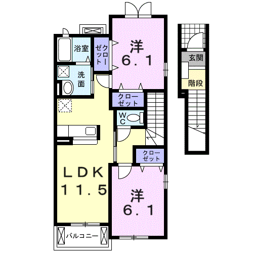 Planta 2LDK de プリートカーサ鶴来Ⅱ