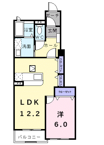 Planta 1LDK de パルティール