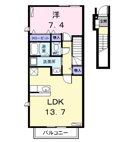 Planta 1LDK de アンジュ