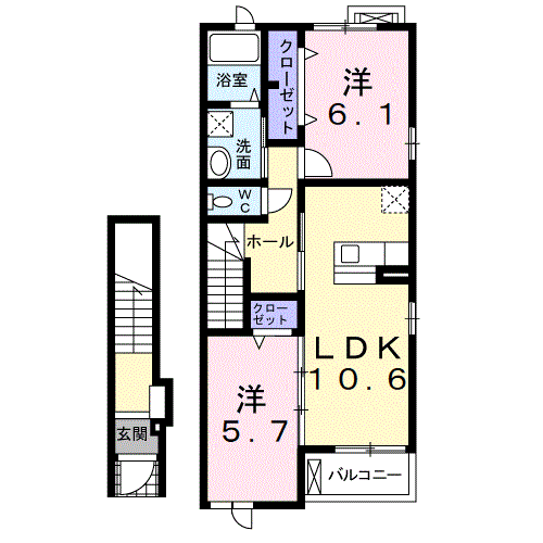 Planta 2LDK de カーサ　フィオーレ