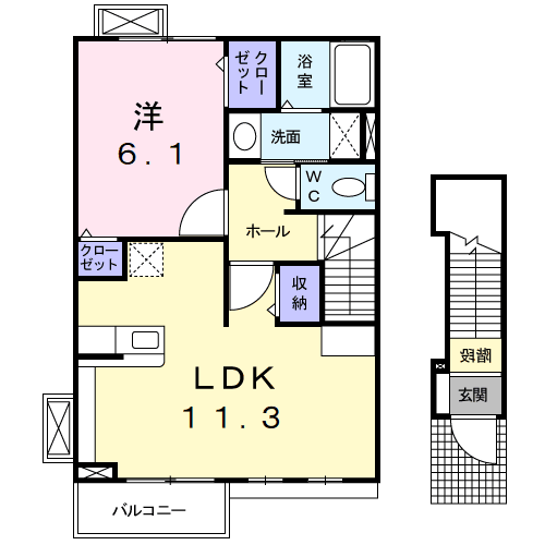 Planta do apartamento 1LDK — ラフレシール シメイチ