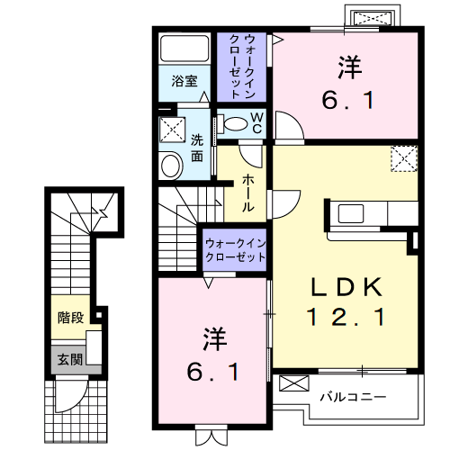 Planta 2LDK de プラシードＢ