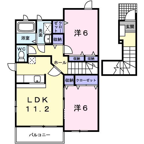 Planta 2LDK de グランヒルＡ