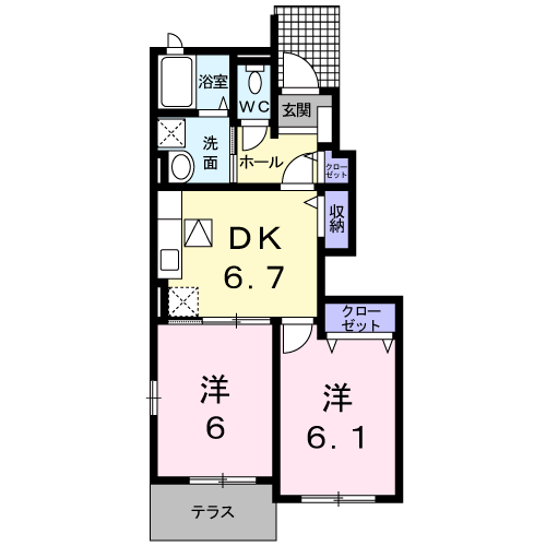 Planta do apartamento 2DK — フィオーレ；デーアＢ