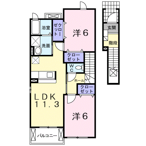 Planta 2LDK de フォレストヒルＢ