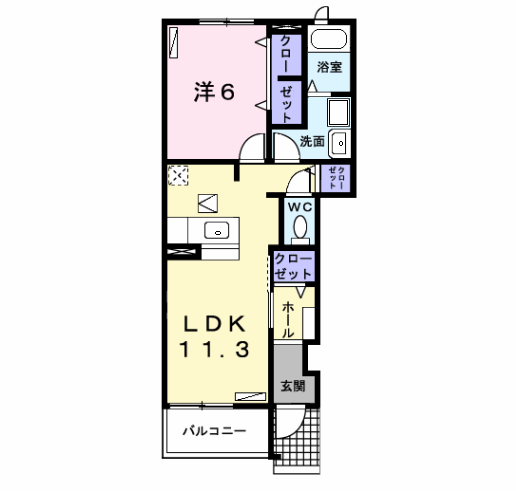 Planta 1LDK de アベリア