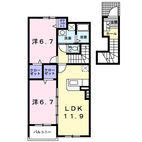 Planta 2LDK de サンレミ・国森Ｃ