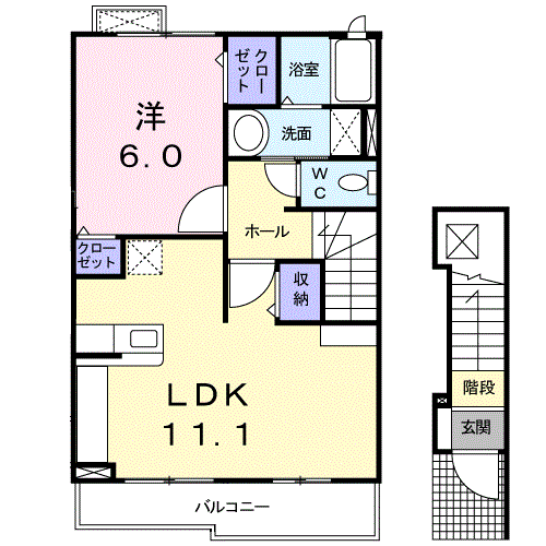Planta 1LDK de カルム宮浦