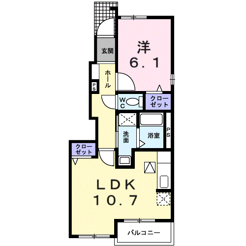 Planta 1LDK de グレイスＭ