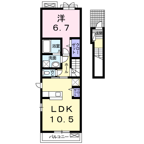Planta 1LDK de ウィステリア
