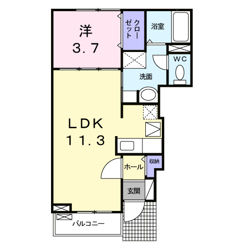Planta 1LDK de リーヴァ菅池Ａ