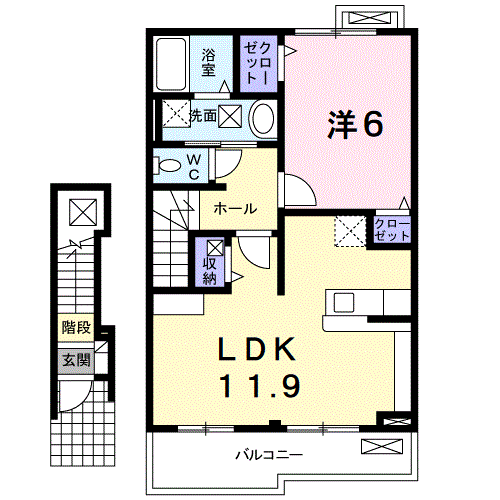 Planta 1LDK de カーサフィオーレＡ