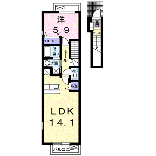 Planta 1LDK de スウィートノーブルＢ