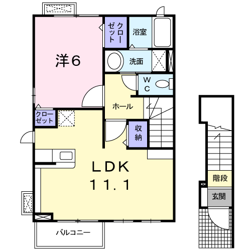 Planta 1LDK de アソシア