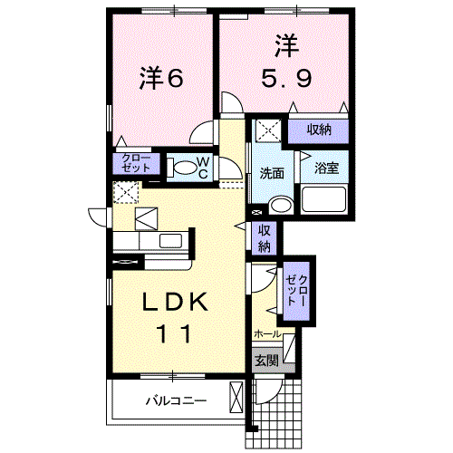 Planta 2LDK de プリムローズＮ