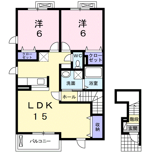 Planta 2LDK de ササフラスⅡ